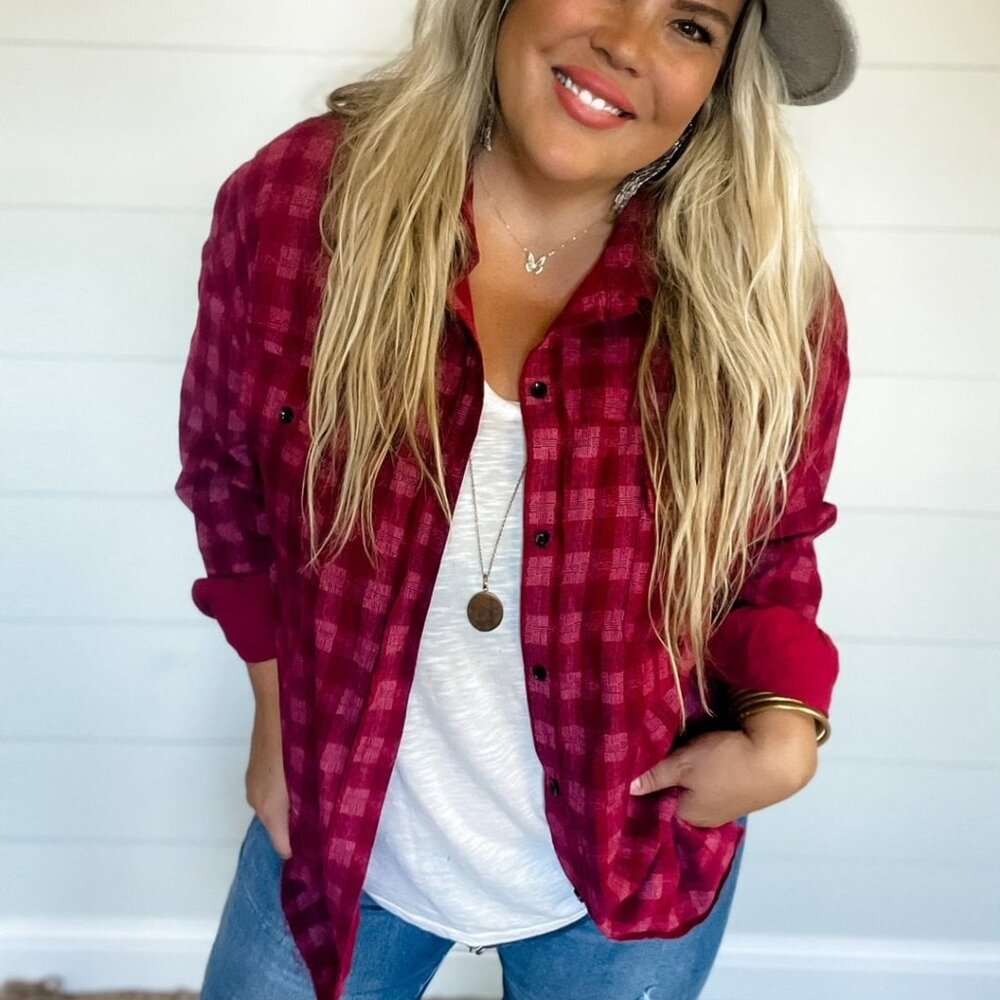 🌊Kennedy Corduroy Plaid Button Down Top